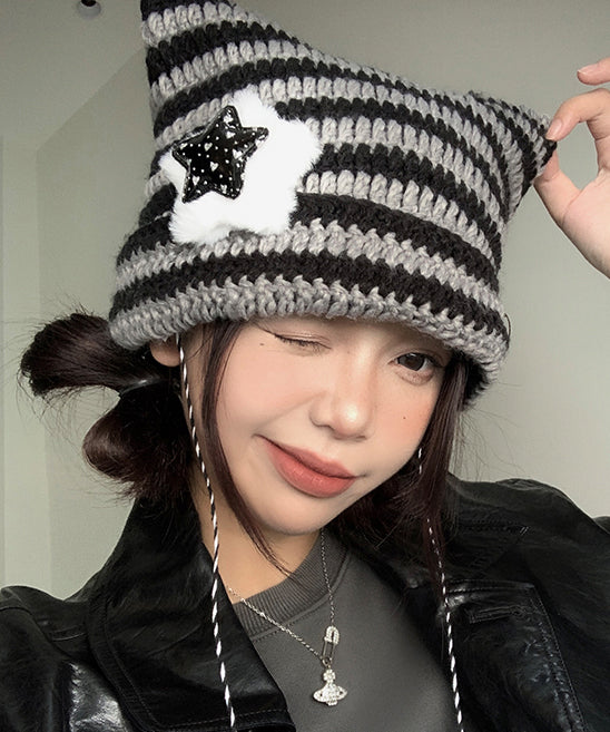 Cute Striped Knitted Cat Ear Boonie Hat Autumn And Winter WI024