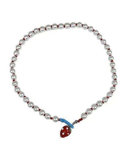 Pearl Cute Alloy Princess Necklace White Strawberries