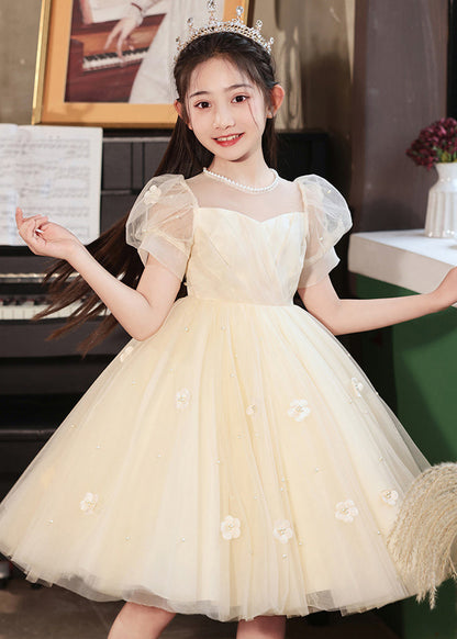 Cute White Embroideried Patchwork Tulle Girls Long Dresses Short Sleeve XZ027