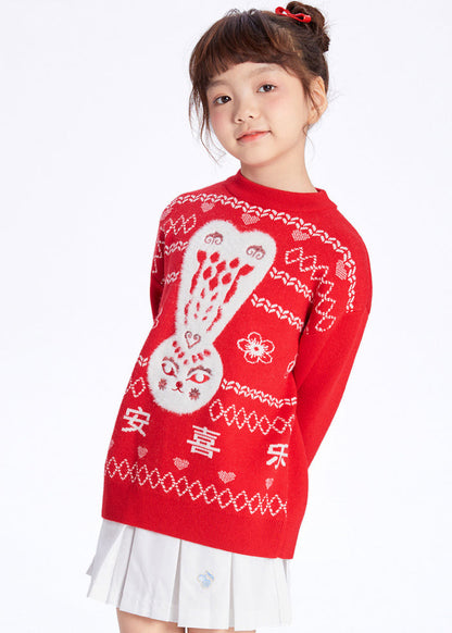 Cute White O-Neck Patchwork Cotton Knit Kids Sweaters Winter WL039