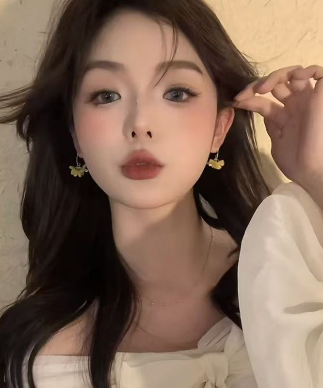 Hoop Earrings Floral Acrylic Pearl Cute Copper Yellow