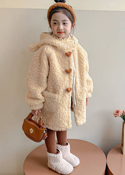 Cute Yellow Pockets Zippered Kids Hoodie Faux Fur Coat Winter WL017