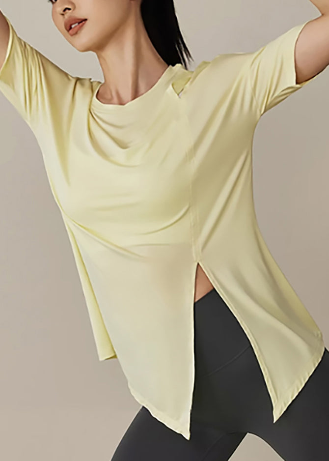 Tank Yellow Cute Open Side Short Yoga Sleeve Tops