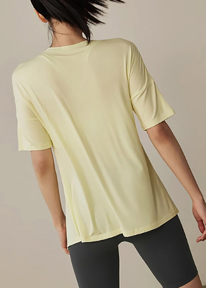 Tank Yellow Cute Open Side Short Yoga Sleeve Tops