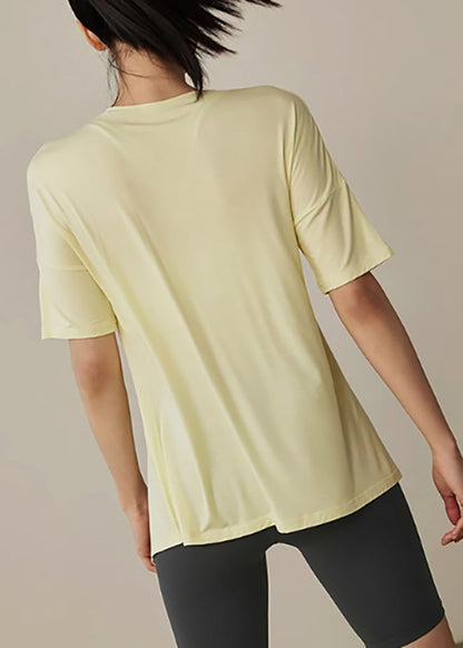 Tank Yellow Cute Open Side Short Yoga Sleeve Tops