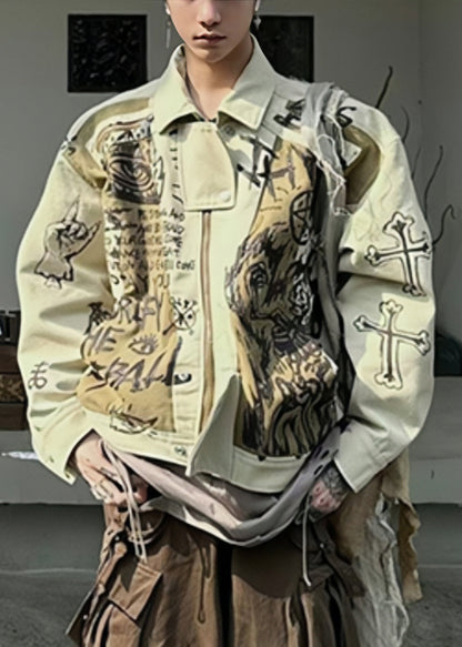 Fall Patchwork Cotton Coats Print Mens Men Apricot DIY