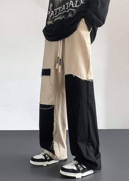 Casual Cotton Patchwork Mens Clothing DIY Pants Asymmetrical