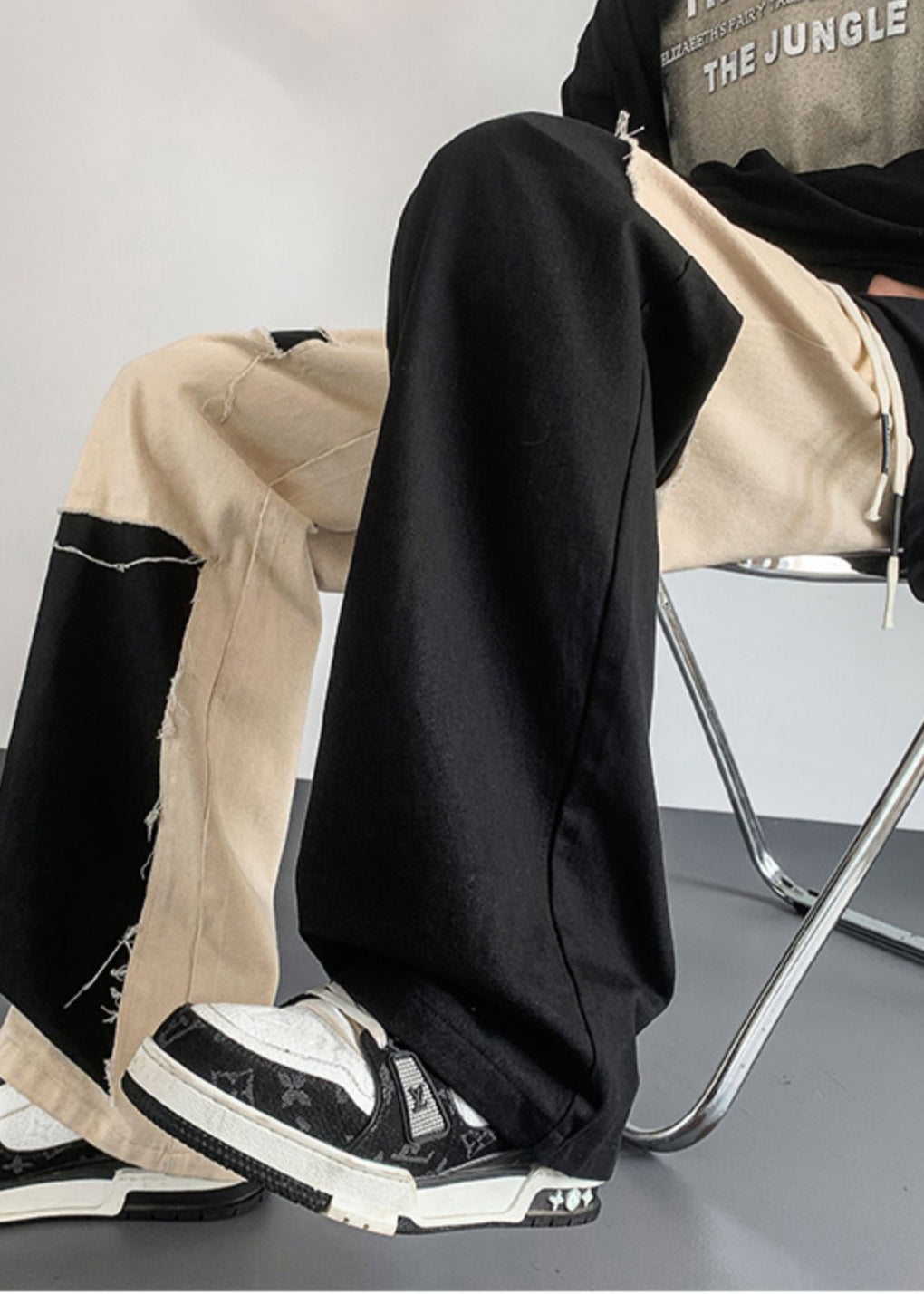 Casual Cotton Patchwork Mens Clothing DIY Pants Asymmetrical