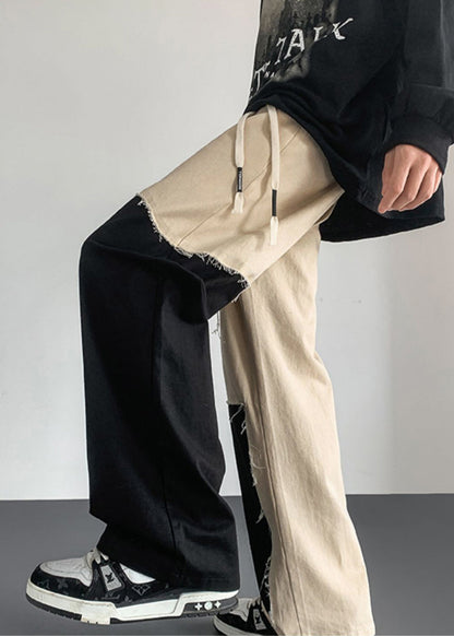 Casual Cotton Patchwork Mens Clothing DIY Pants Asymmetrical