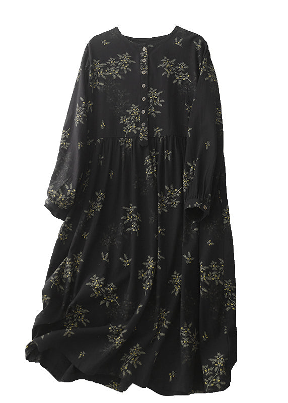 Print Maxi Spring Linen DIY Dresses Black Oversized