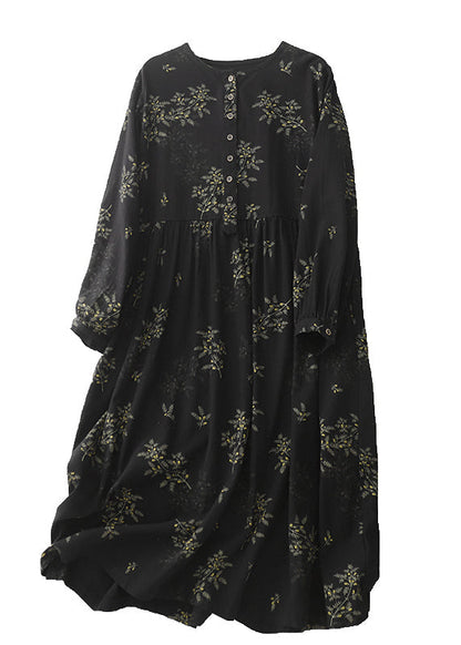 Print Maxi Spring Linen DIY Dresses Black Oversized