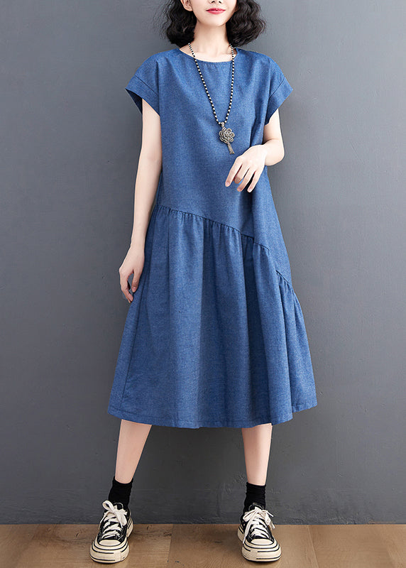 Holiday Patchwork Navy Dress Summer DIY Asymmetrical Denim