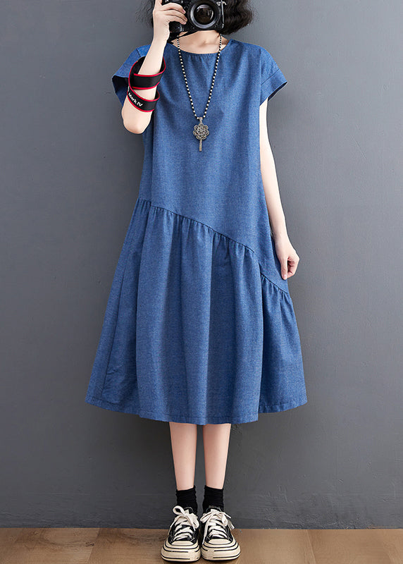 Holiday Patchwork Navy Dress Summer DIY Asymmetrical Denim