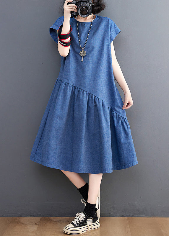 Holiday Patchwork Navy Dress Summer DIY Asymmetrical Denim