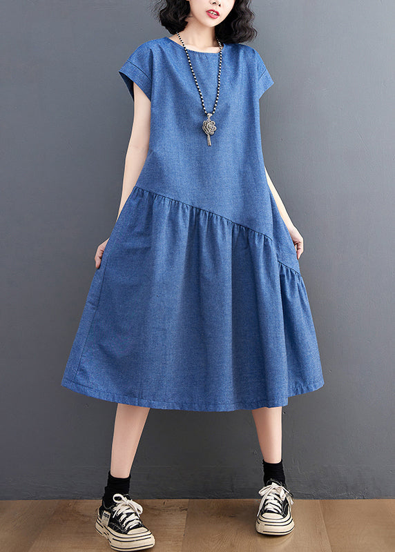 Holiday Patchwork Navy Dress Summer DIY Asymmetrical Denim