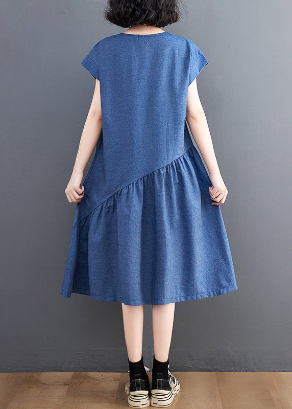 Holiday Patchwork Navy Dress Summer DIY Asymmetrical Denim