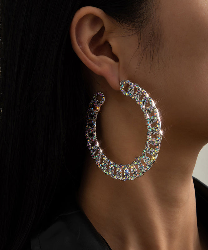 DIY Gold Alloy Inlaid Zircon C Shaped Hoop Earrings ZZ006