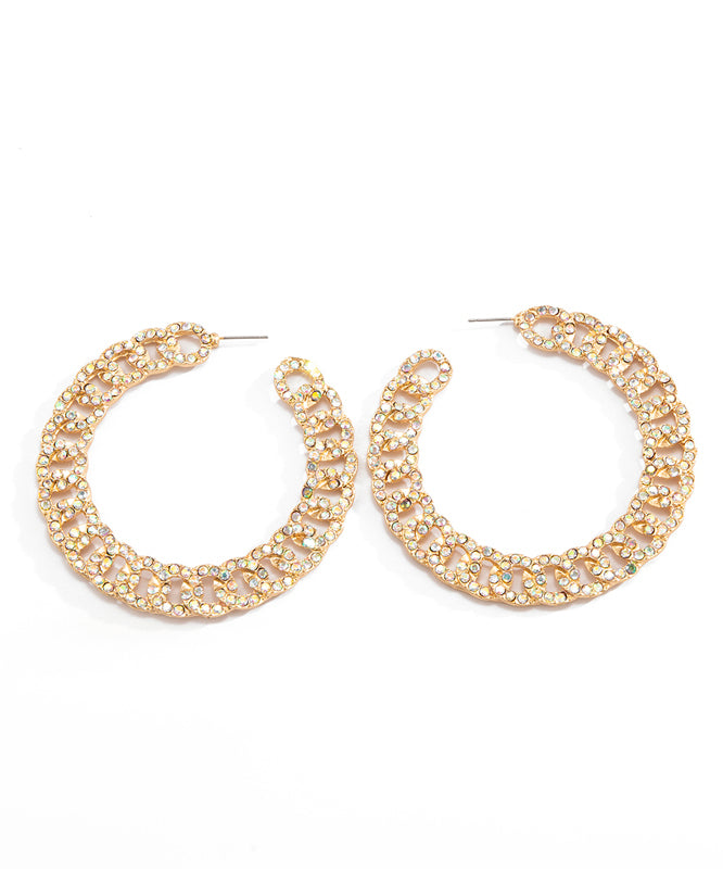 DIY Gold Alloy Inlaid Zircon C Shaped Hoop Earrings ZZ006