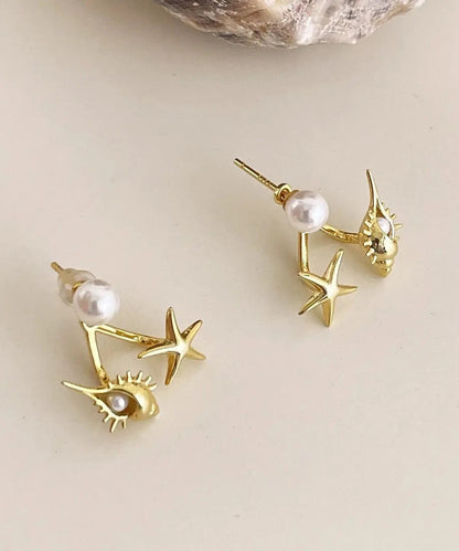 DIY Gold Earrings Pearl Star Overgild Stud Sea Conch Copper