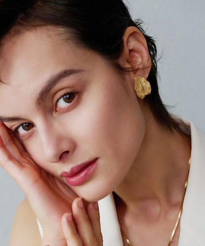 DIY Earrings Leaf Hoop Overgild Sterling Silver Gold