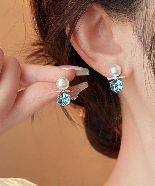 Copper Alloy Blue Lake Pearl Zircon Stud Earrings DIY