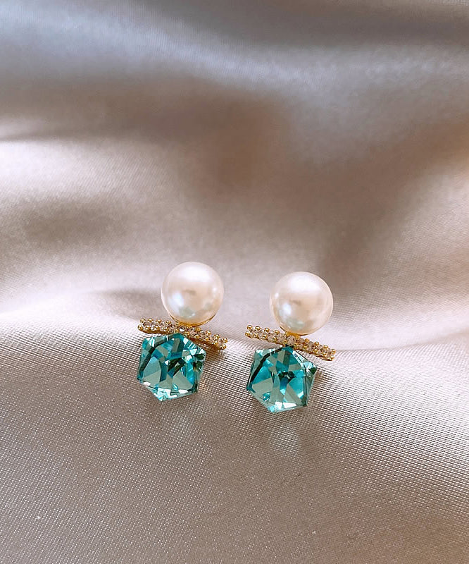 Copper Alloy Blue Lake Pearl Zircon Stud Earrings DIY