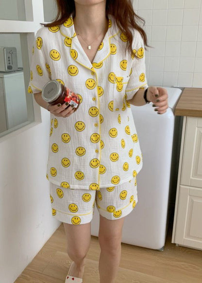 Short Print Oversized DIY Sets Smile Pajama Sleeve Cotton
