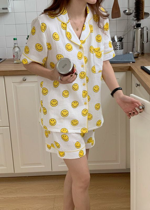 Short Print Oversized DIY Sets Smile Pajama Sleeve Cotton