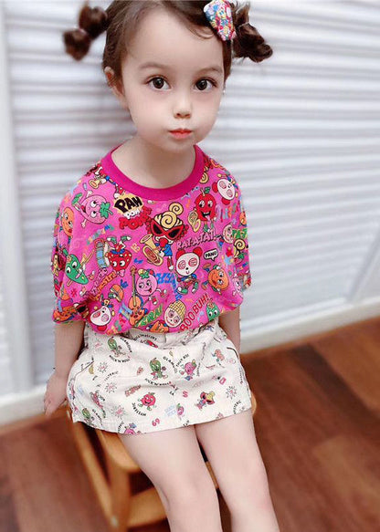 DIY Rose O-Neck Print Kids Tops Summer YU1060