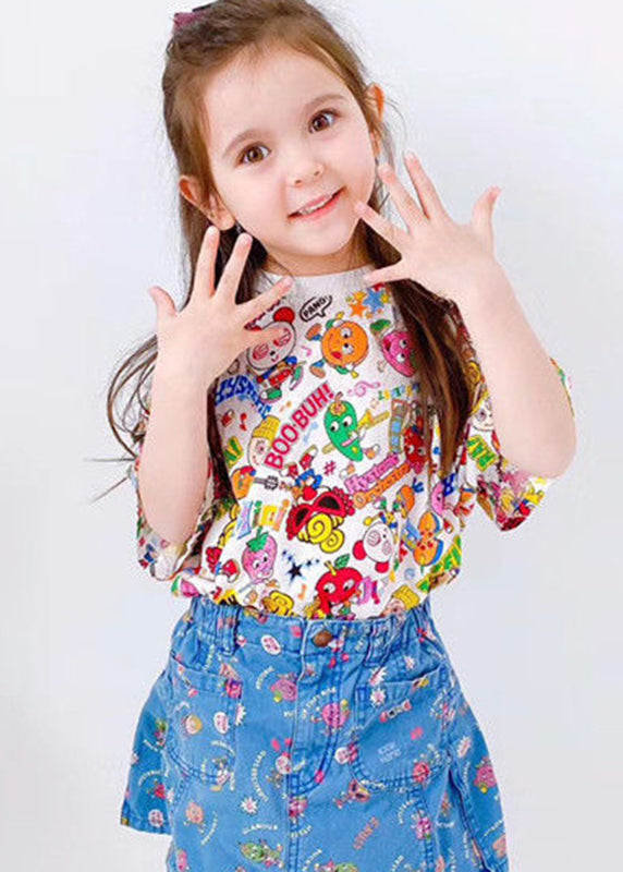 DIY Rose O-Neck Print Kids Tops Summer YU1060