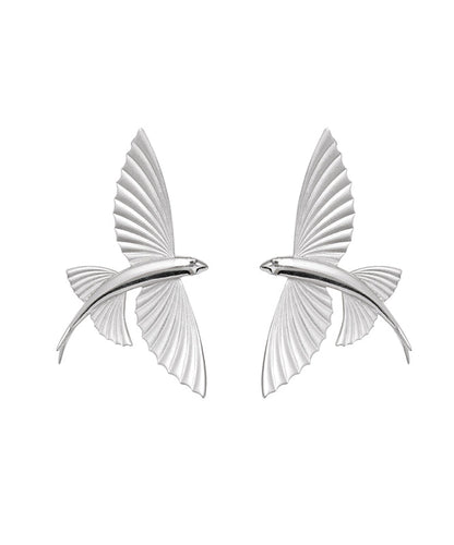 DIY Silk Sterling Silver Little Flying Fish Stud Earrings PO037