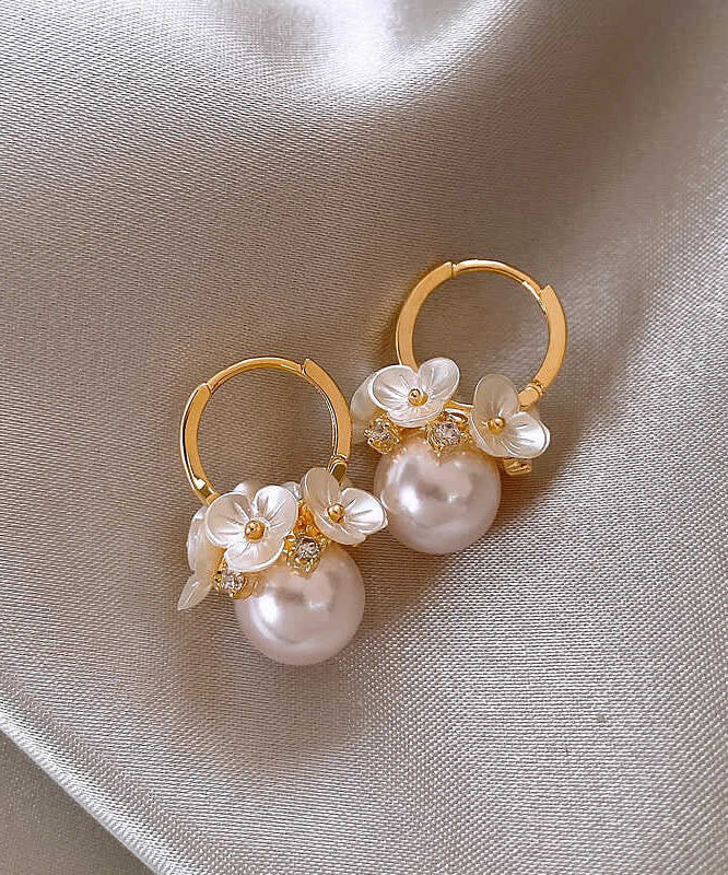 Boucles d'oreilles créoles en alliage blanc à faire soi-même avec perles florales WH003