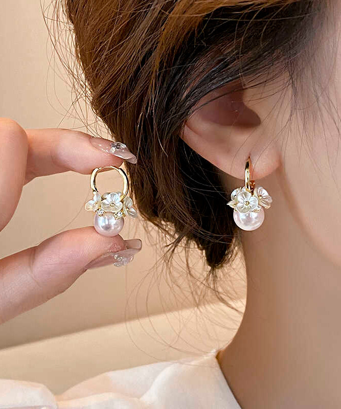 Boucles d'oreilles créoles en alliage blanc à faire soi-même avec perles florales WH003