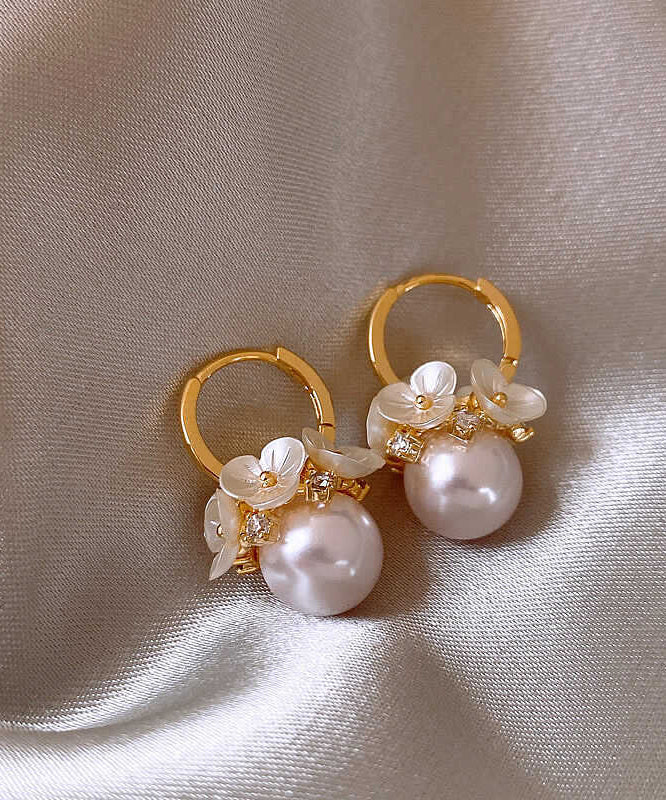 Boucles d'oreilles créoles en alliage blanc à faire soi-même avec perles florales WH003