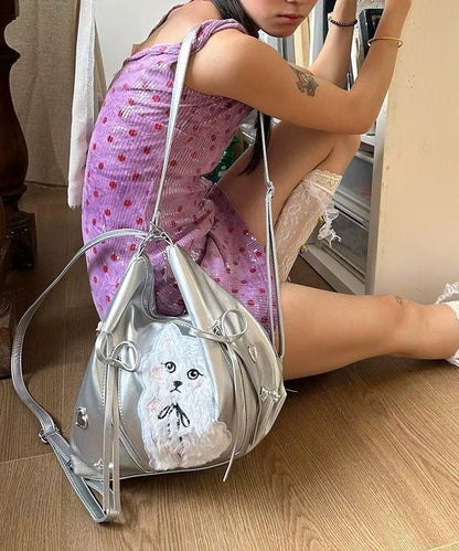 Faux White Bags Versatile Leather Cat Appliqued Shoulder DIY