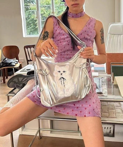 Faux White Bags Versatile Leather Cat Appliqued Shoulder DIY