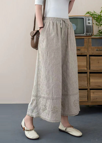Pants Embroidered Cotton Floral Summer White Crop Trousers DIY