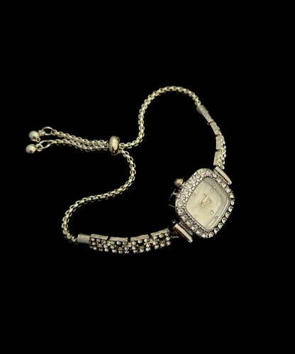 Tassel Zircon Steel White Watches Stainless Square DIY