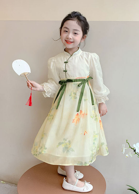 Tie Kids Waist Collar Stand Patchwork Yellow DIY Long Chiffon