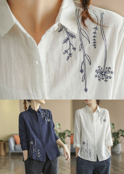 Fall Blue Button Cotton Shirts Denim Embroidered