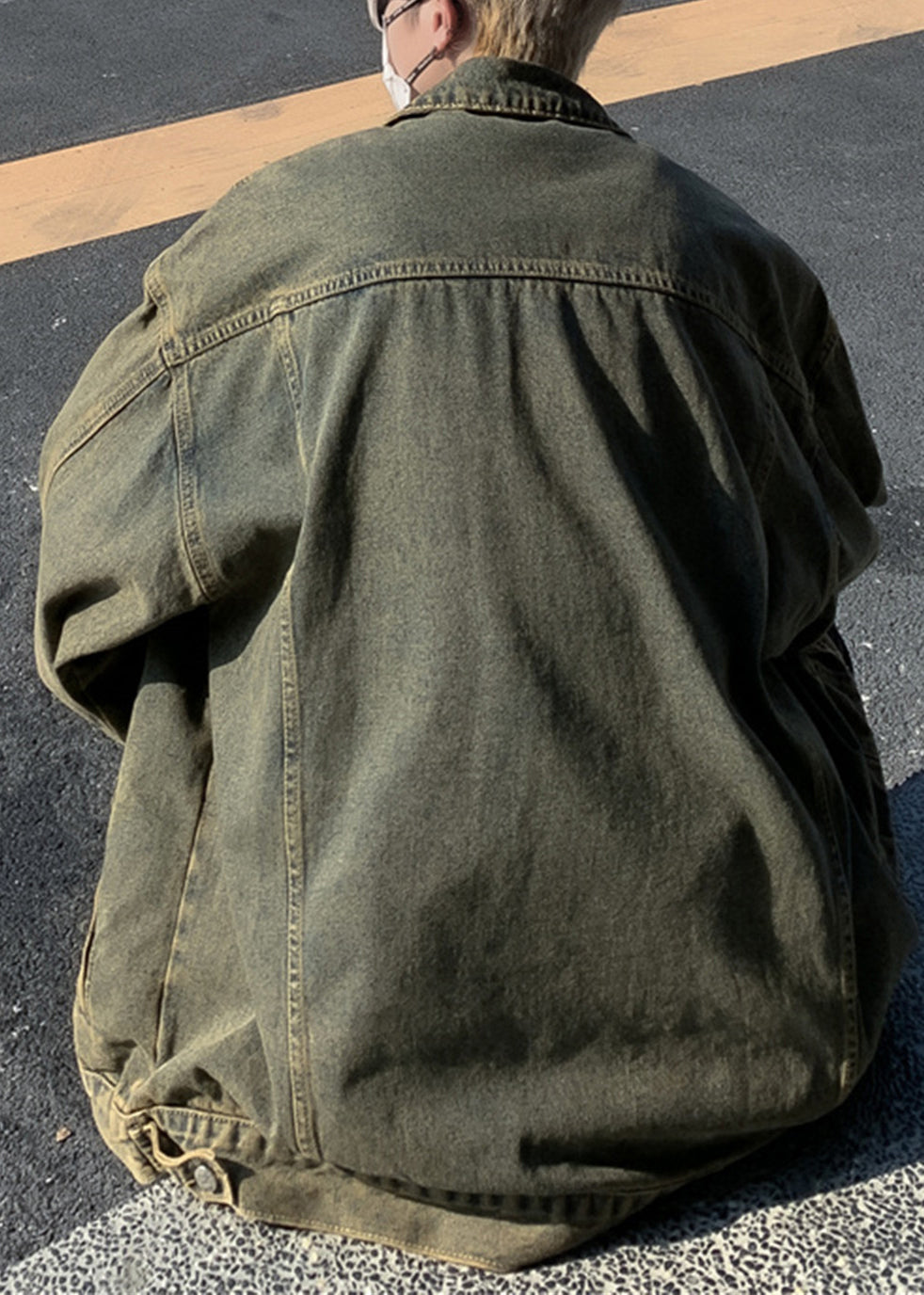 Collar Denim Pan Patchwork Hole Blue Men Peter Coat