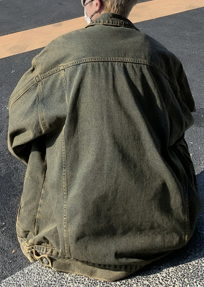 Collar Denim Pan Patchwork Hole Blue Men Peter Coat