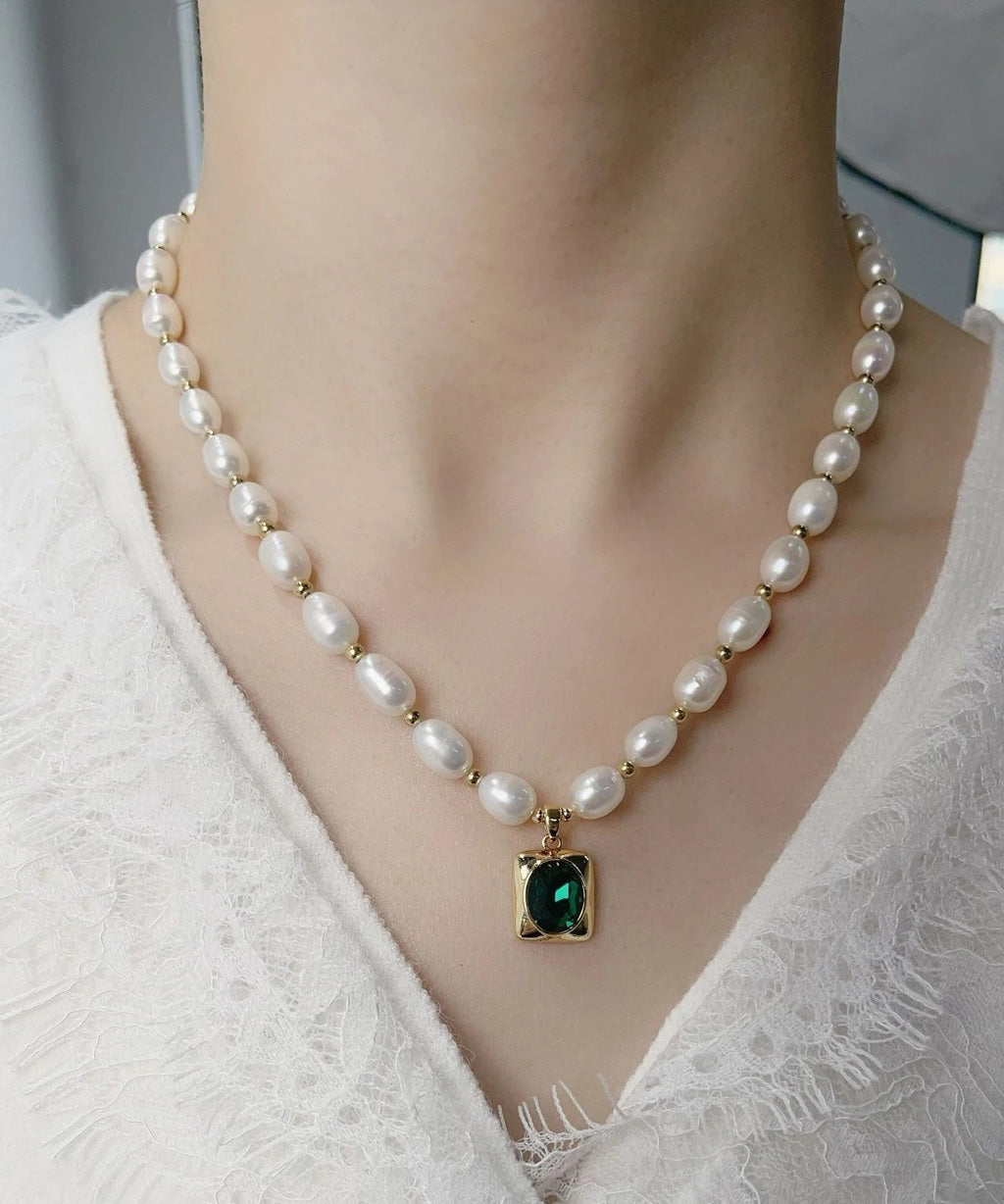 Dinner Pearl Necklace Copper White Overgild Pendant Diamond