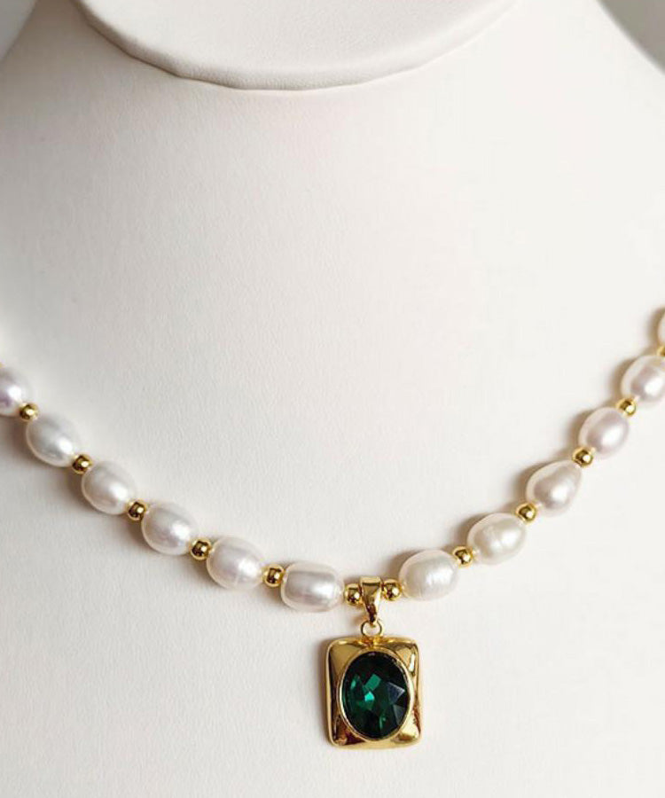 Dinner Pearl Necklace Copper White Overgild Pendant Diamond