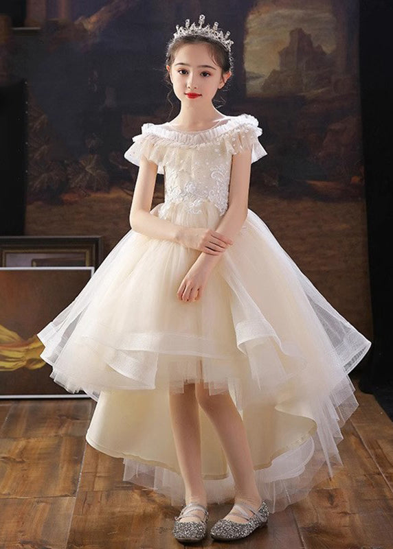 Dinner White O-Neck Floral Kids Tulle Party Maxi Dress Summer XZ026