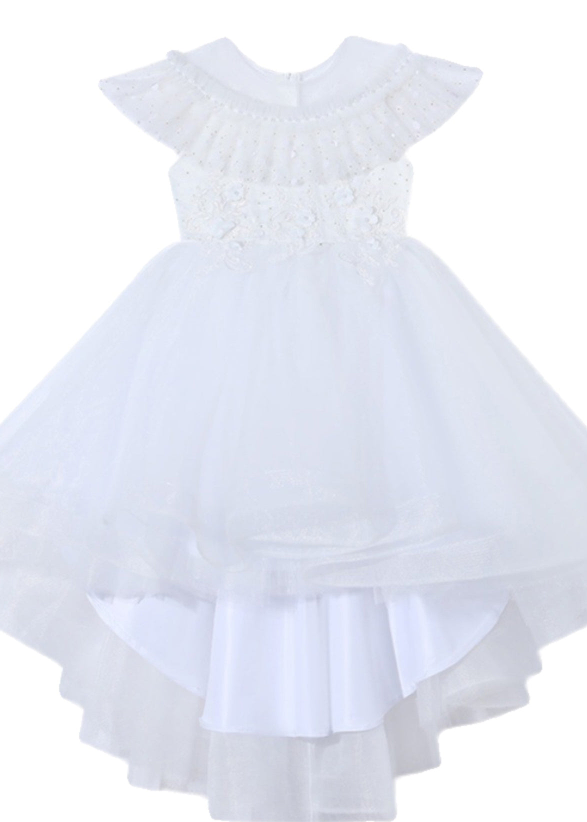 Dinner White O-Neck Floral Kids Tulle Party Maxi Dress Summer XZ026