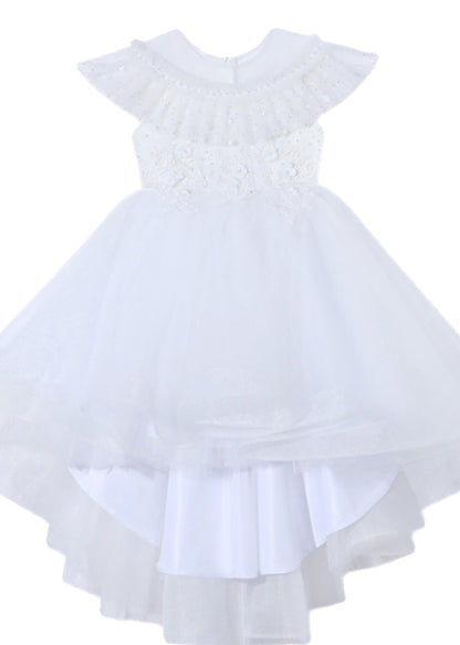 Dinner White O-Neck Floral Kids Tulle Party Maxi Dress Summer XZ026