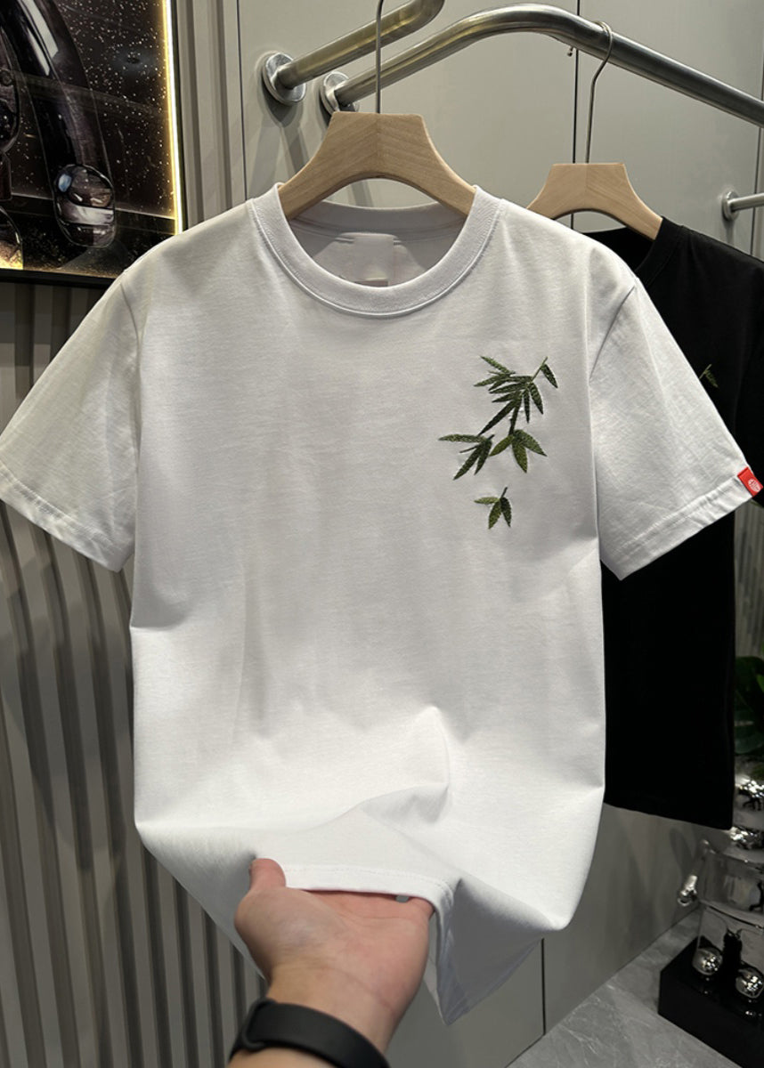 Clothing Men T Embroideried Shirt Diy White Summer Bamboo Casual
