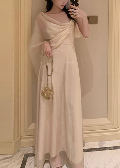 Maxi Dresses Elegant Solid Apricot Summer Asymmetrical Silk