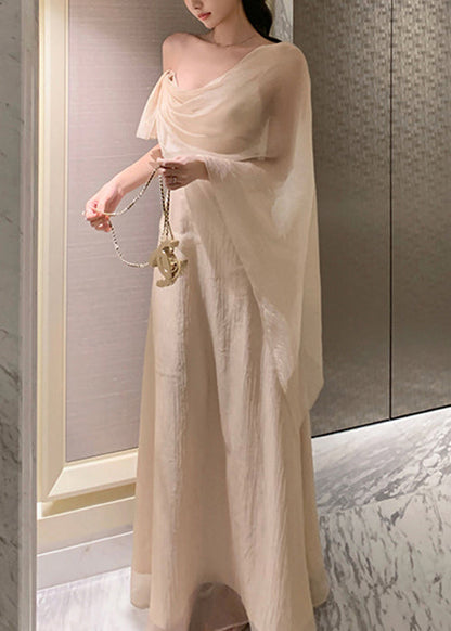 Maxi Dresses Elegant Solid Apricot Summer Asymmetrical Silk